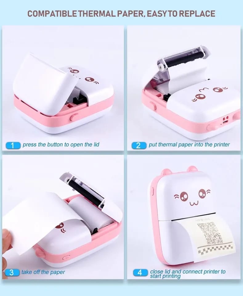 Mini Bluetooth Thermal Printer 57mm – Portable Inkless Photo Printer for Android & iOS, Wireless Label and Sticker Printer