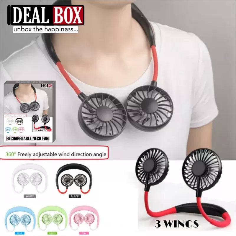 Portable Neck Fan USB Rechargeable – Wearable Hands-Free Mini Fan, Folding Hanging Neckband Fan for Kitchen, Travel & Outdoor Use