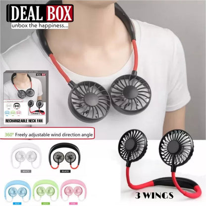 Portable Neck Fan USB Rechargeable – Wearable Hands-Free Mini Fan, Folding Hanging Neckband Fan for Kitchen, Travel & Outdoor Use