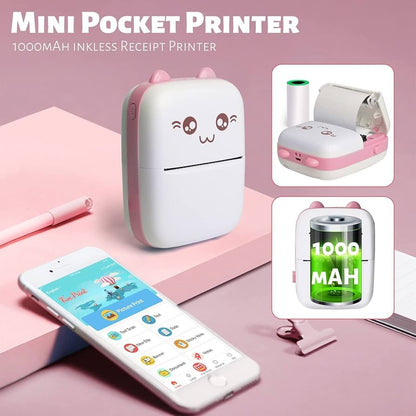Mini Bluetooth Thermal Printer 57mm – Portable Inkless Photo Printer for Android & iOS, Wireless Label and Sticker Printer
