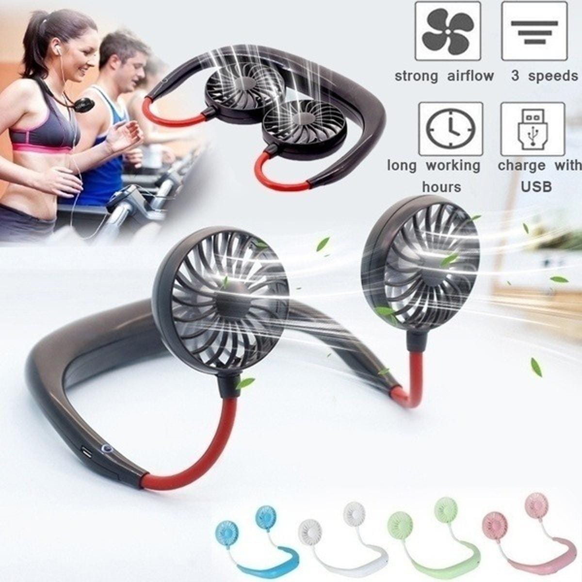 Portable Neck Fan USB Rechargeable – Wearable Hands-Free Mini Fan, Folding Hanging Neckband Fan for Kitchen, Travel & Outdoor Use